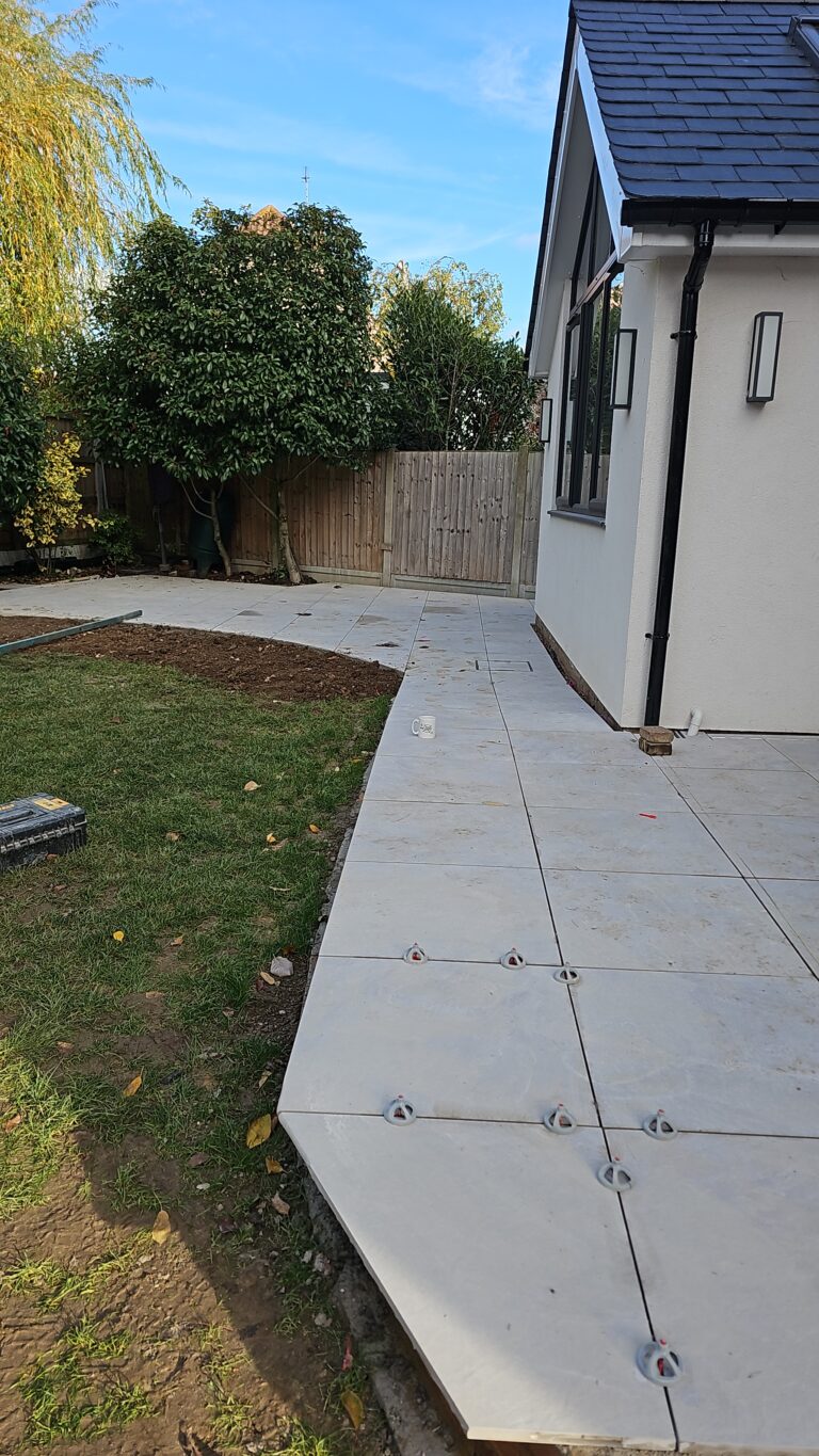 Finished porcelain patio and landscaping