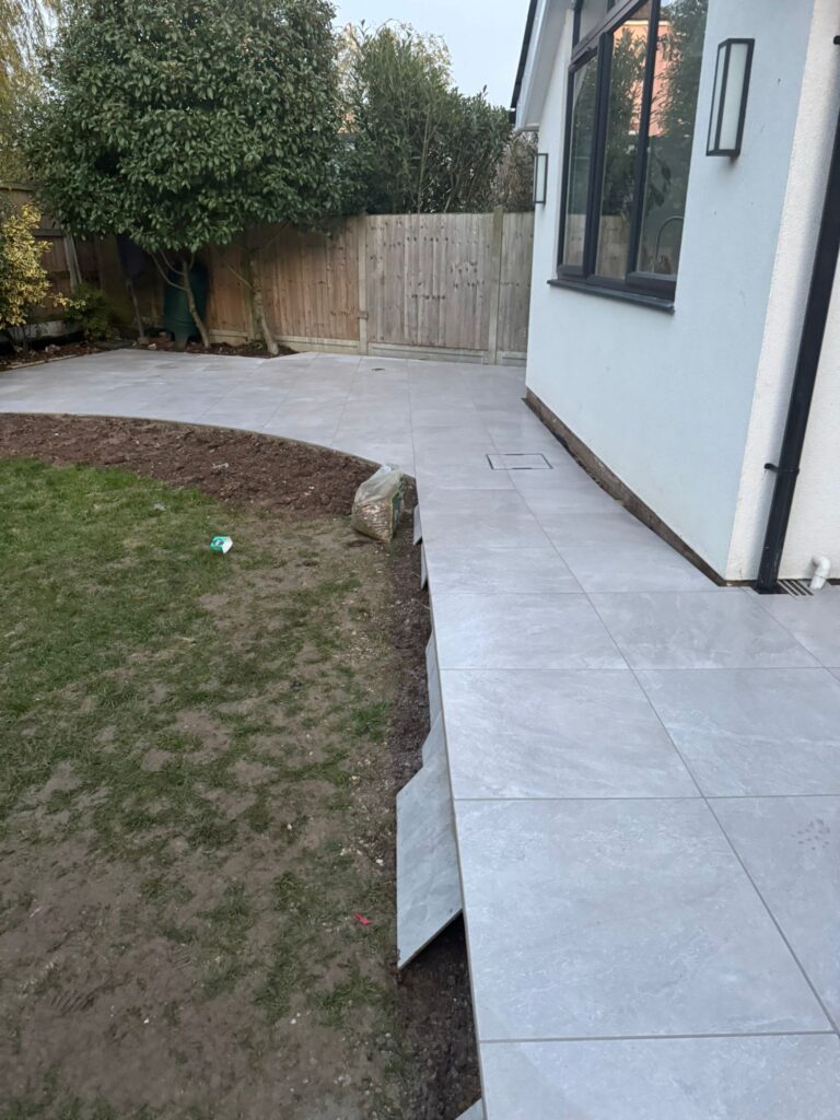 Finished porcelain patio and landscaping